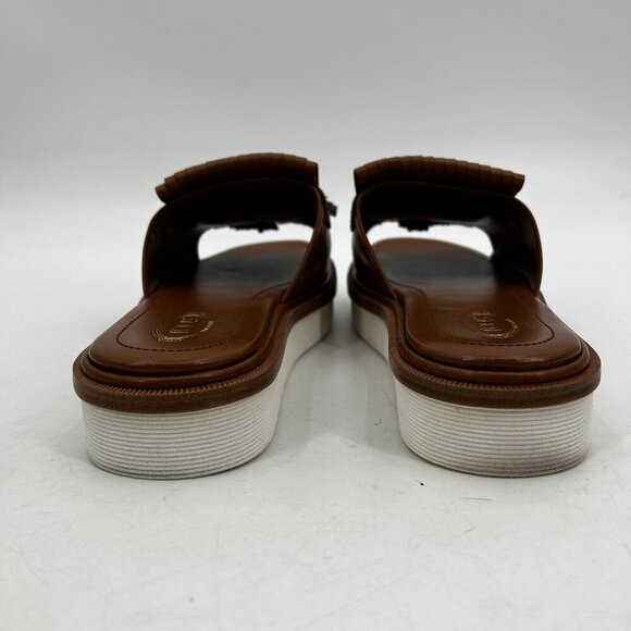 TOD'S Brown Cognac Leather Fringe Tassel Slip On Platform Sandals Shoes Size 10 - Picture 7 of 9